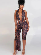 Weird Puss Ribbon Halter Romper Women Backless Patchwork Sleeveless Elastic Workout Activewear Midnight Activity Slim Playsuits