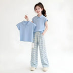90-165cm Girls Summer 2 Piece Set,  Wide Leg Pants, Casual Kids Outfit for Teen Girls