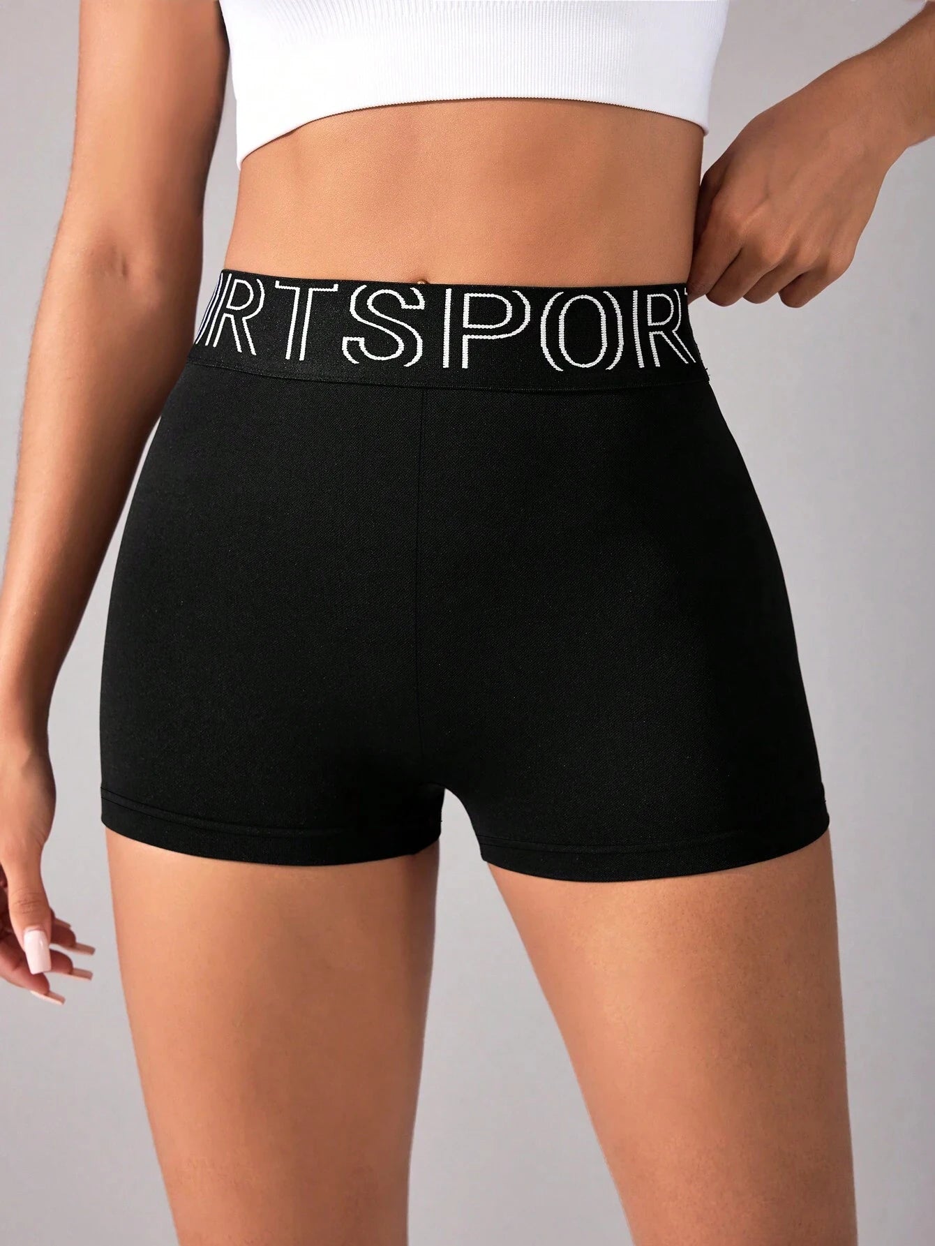 Women leggings High Waist Letter Waistband Solid Color Sports shorts for Breathable Quick Dry Running Gym Tennis Workout Shorts