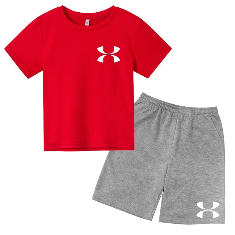 Casual t-shirt Set Kids  Fashion Two-Piece  Summer Sports Short-Sleeved Boy Girl 3-13Yrs  T-shirt +Shorts