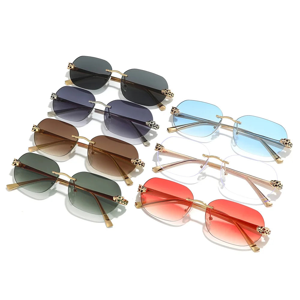 New Stylish Rimless Sunglasses for Men and Women Small Irregular Lenses Metal Frameless Black Lens Sun Glasses UV400