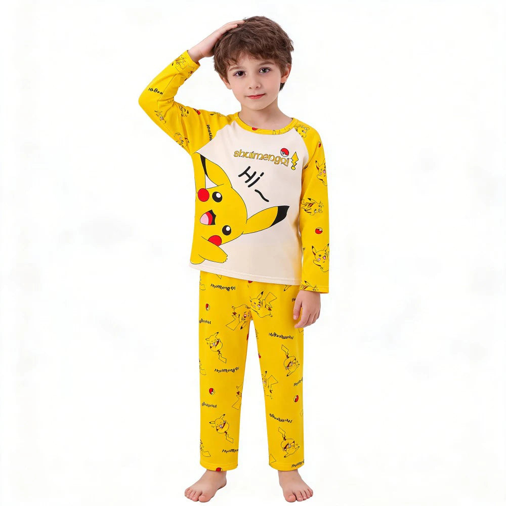 Kids Cute Pikachu Pajamas Set Pokemon Long Sleeve Sleepwear Adorable Pjs for Boys Girls Soft Comfortable Nightwear