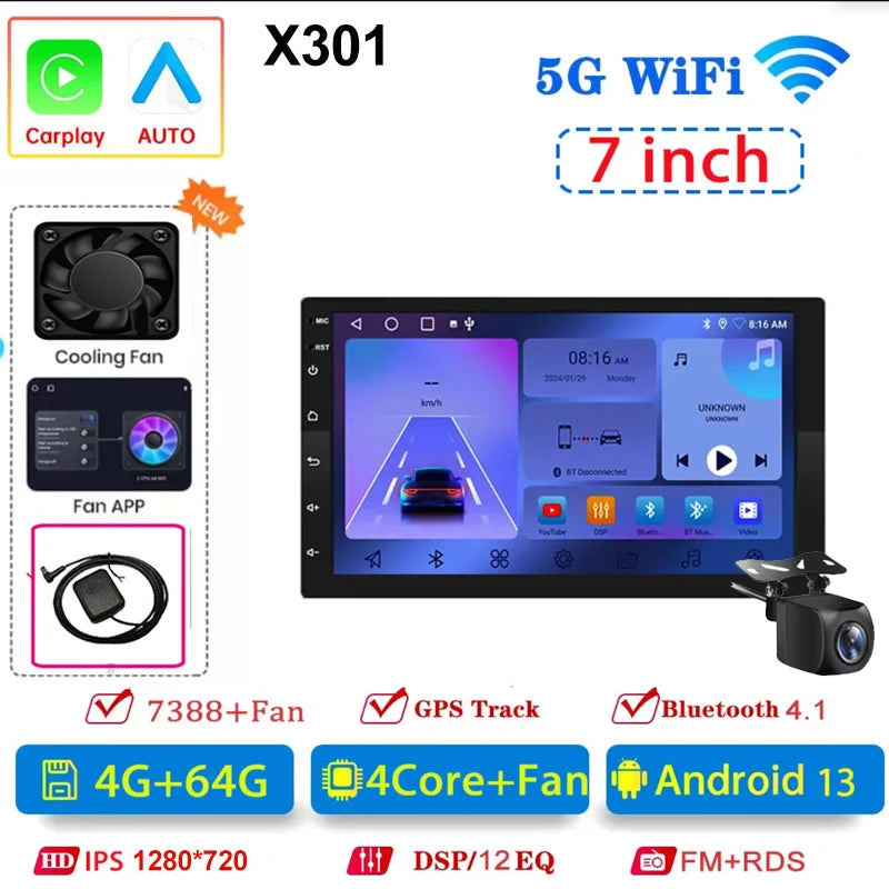 7 9 10”Android 13 64G Multimedia 2Din Car Radio Carplay Auto Player GPS Navigation for Toyota Hyundai Nissan Kia LADA FIAT VW