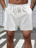 Men's White Textured Waist Drawstring Shorts Summer Breathable Quick Dry Short Pants for Sports Outdoor