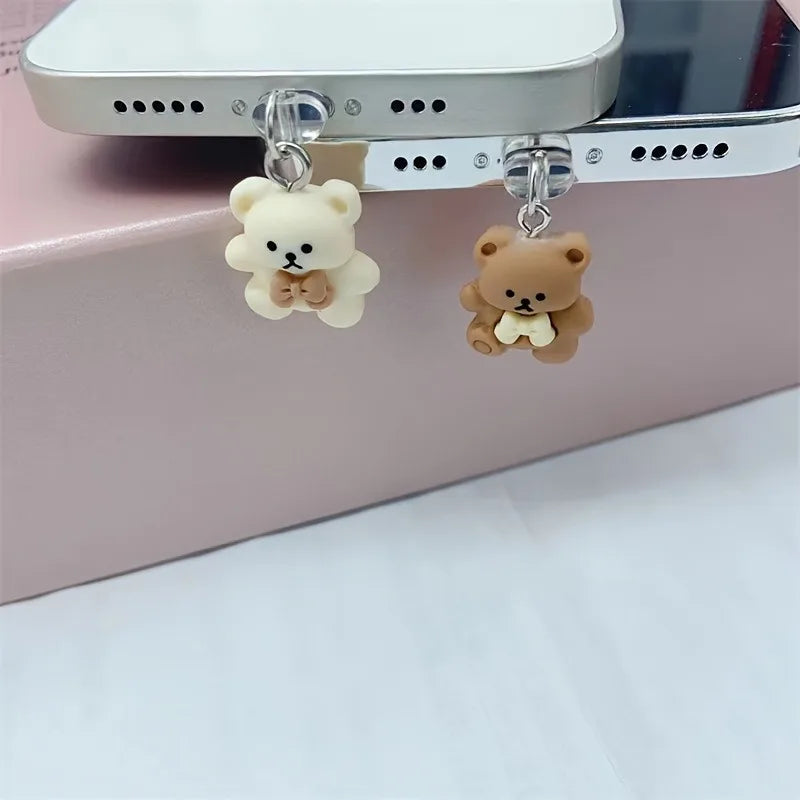 Cute Cartoon Bear Phone Dust Plug For Iphone For Samsung Type-C Decorative Accessories Hanging Charging Port