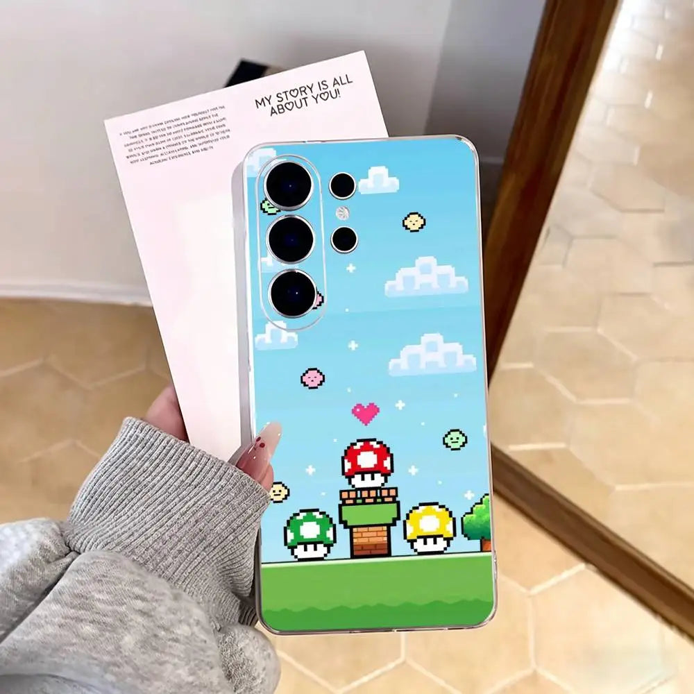 cartoon Super M-MarioS Bros  Phone Case For Samsung S25,S24,S21,S22,S23,S30,Ultra,S20,Plus,Fe,Note,10,9,5G Transparent Cover
