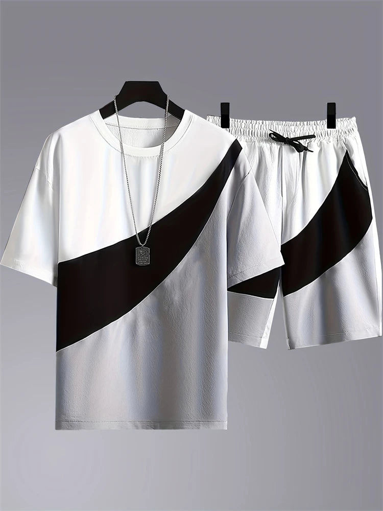Summer Men's Short Sleeve Shorts Set Personalized Logo Printed Short Sleeve Shorts Set Loose Breathable Casual Fashion
