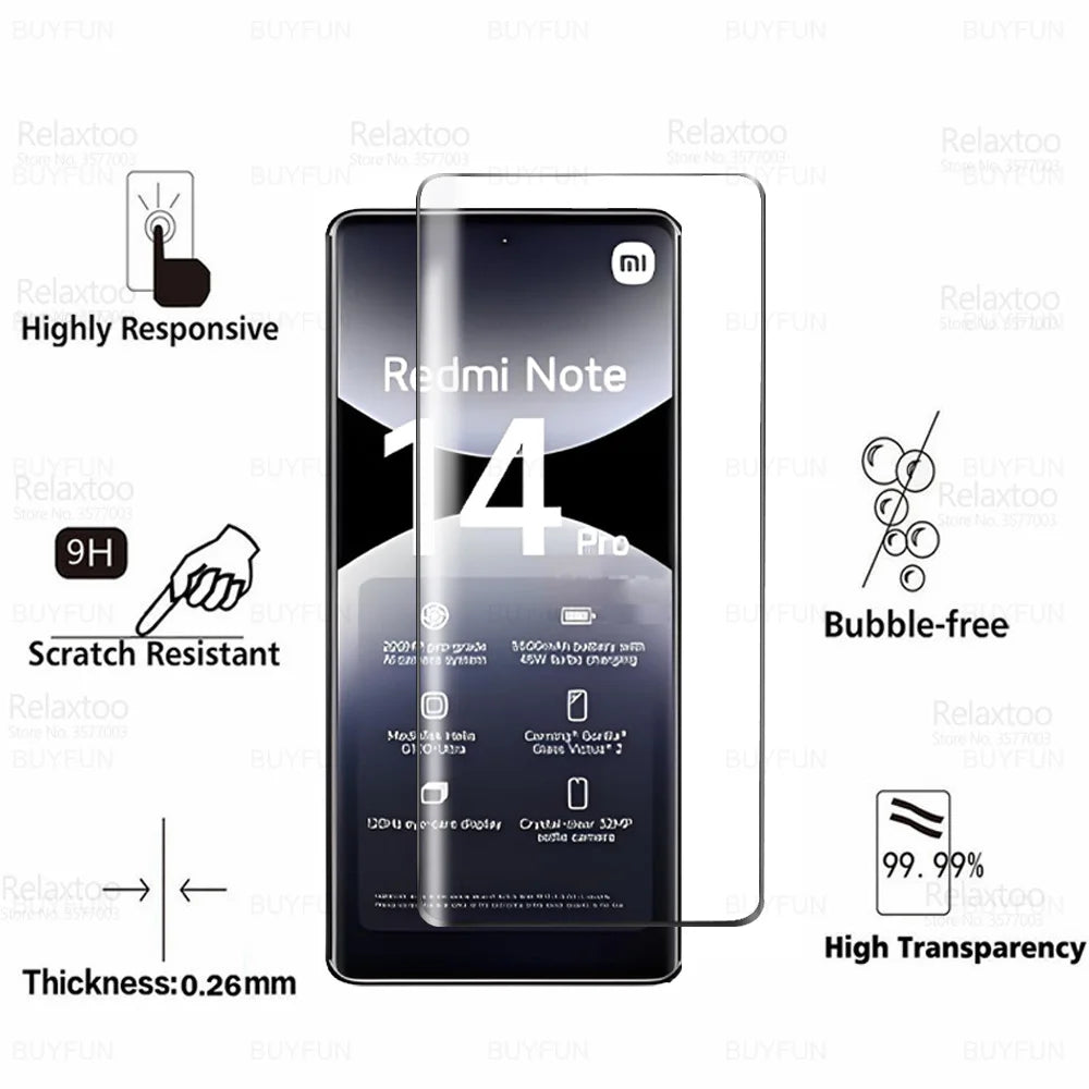 Note14Pro Curved Glass 6in1 For Xiaomi Redmi Note 14 Pro 5G Tempered Glass Note15 15 Pro+ Plus 15Pro 4G Camera Screen Protector