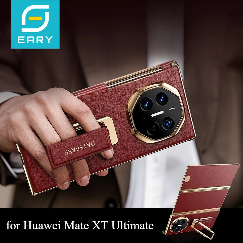 Eary Genuine Leather Phone Case for Huawei Mate XT Ultimate Case with  360°Rotation Stand Full Cover Shell Shockproof Protector