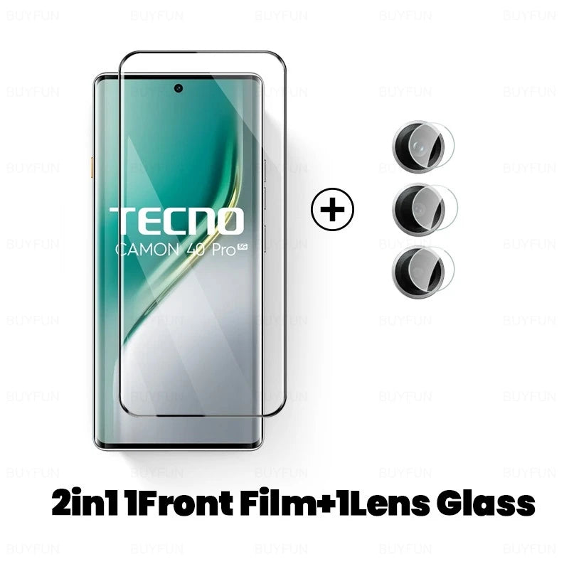 Camon40 Pro 5/4G Case 2-In-1 9D Tempered Glass Curved Camera Lens Screen Protector For Tecno Camon 40 Pro Camon40Pro 5G 4G 2025