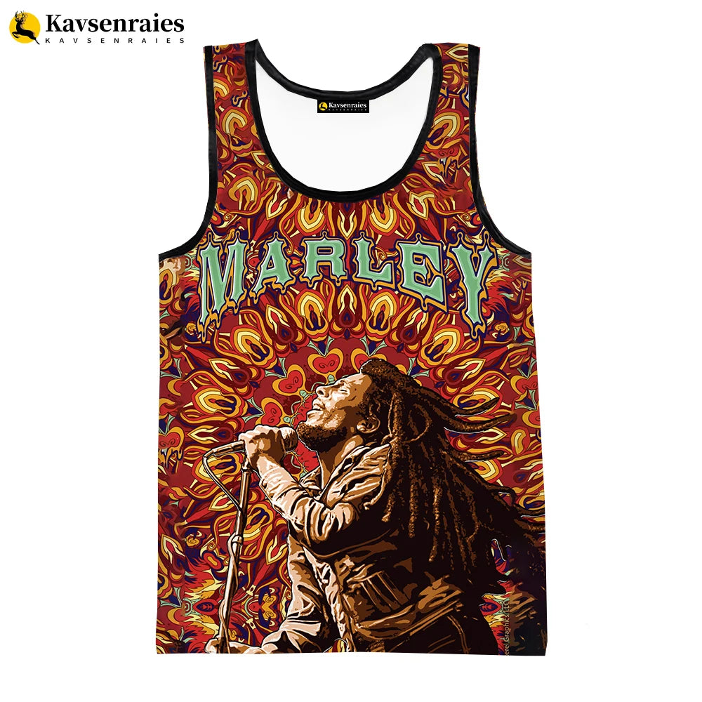 2023 New Fashion Bob Marley Tank Tops 3D Printed Graphic Polyester Sleeveless Shirts Men Hip Hop Harajuku Streetwear T-shirt