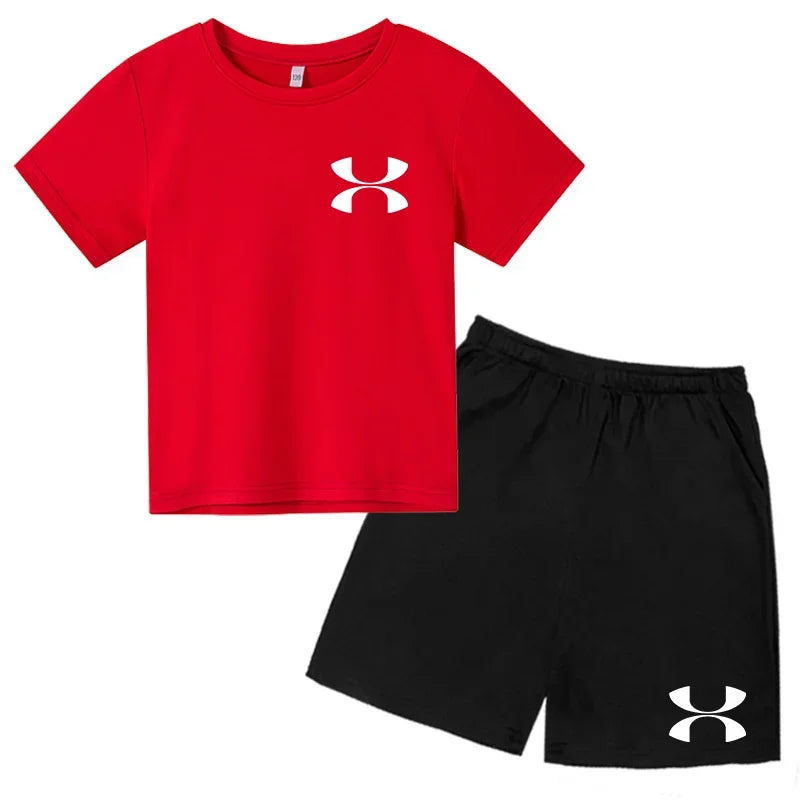 Casual t-shirt Set Kids  Fashion Two-Piece  Summer Sports Short-Sleeved Boy Girl 3-13Yrs  T-shirt +Shorts