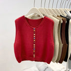 Sweater Vest Autumn Women Rainbow Single-breasted Button Soft Sweater Loose Knit Vest V-neck Knitwear Cardigan Lady Waistcoats