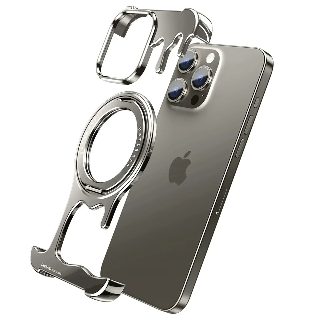 Eary Frameless Metal Bumper Case for iPhone 16/15/14/13 Pro Max for MagSafe 360°Rotatable Magnetic Kickstand Shockproof Cover