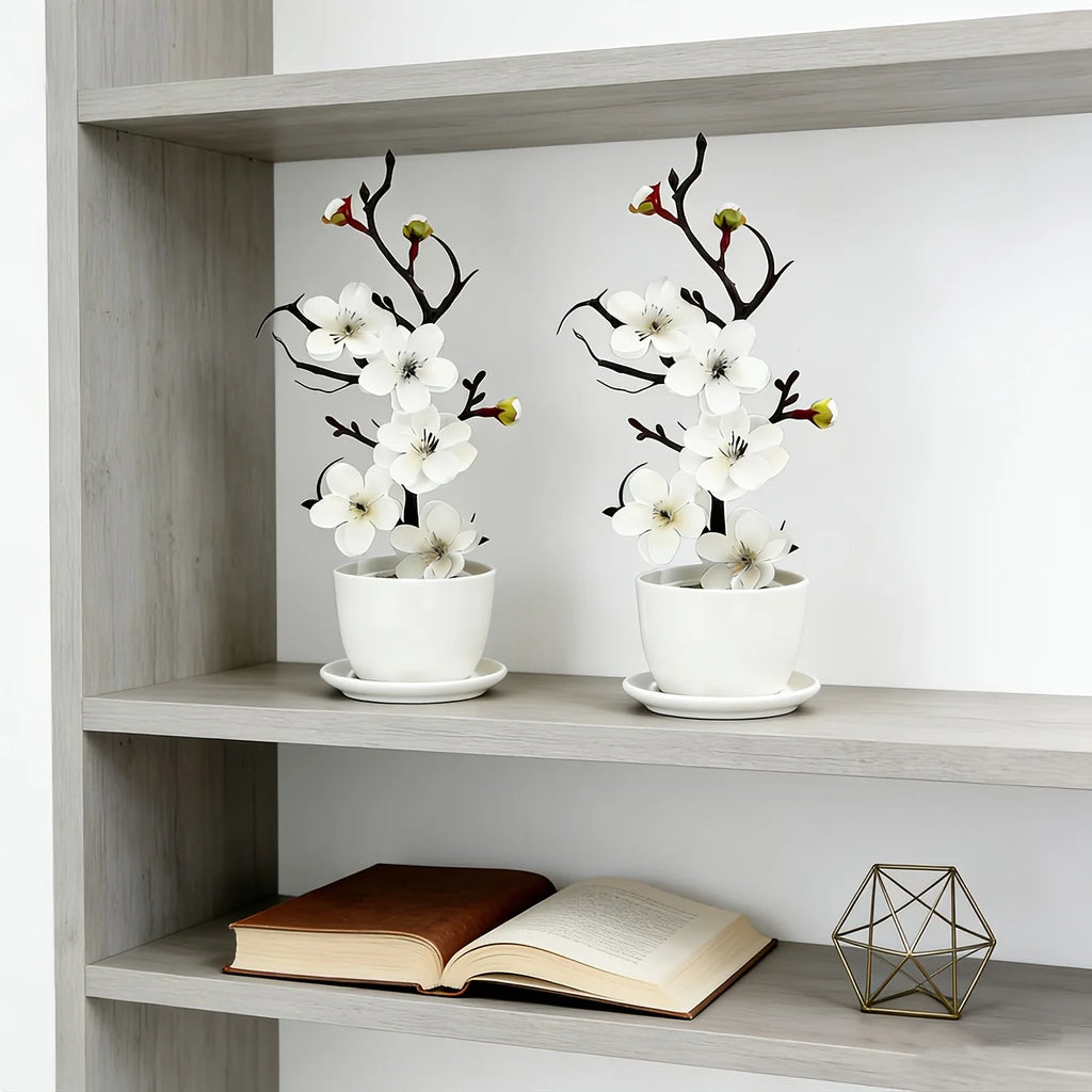 2Pcs Realistic Cream White Wintersweet Artificial Flowers, All-Season Faux Flowers for Holiday Home DIY Decor (No Vase)