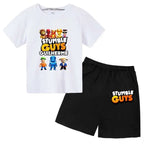 Summer 2pcs Guys Short Sleeve T-shirts+Pants Suits 3-13 Years Boys Girls Outfits Children  Kids Funny Game Print Stumble Clothes