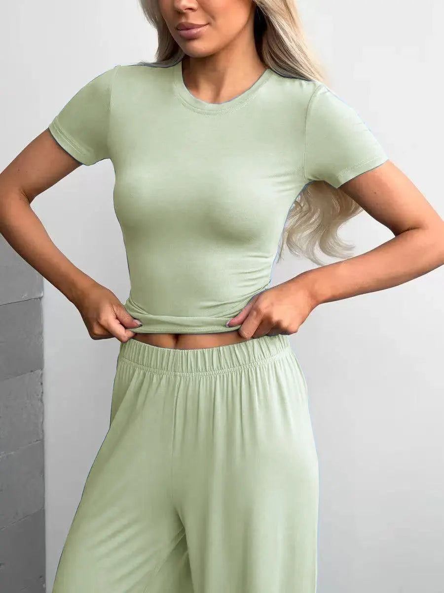 2 pieces women sets 2026 best-selling knitted short-sleeved T-shirt+long pants set two pieces sets women's clothing