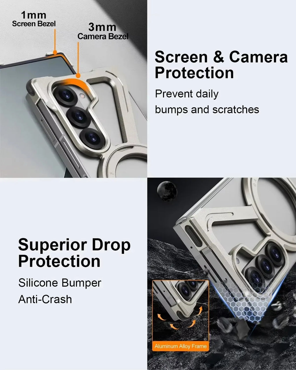 Eary Frameless Case for Galaxy Z Fold 7 With 360°Rotataion Magnetic Stand Metal Aluminium Shell Shockproof Protector Phone Cover