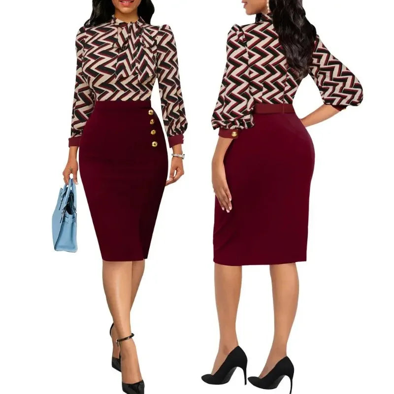 European and American sexy and fashionable digital printed long sleeved women's dress with autumn and winter British style