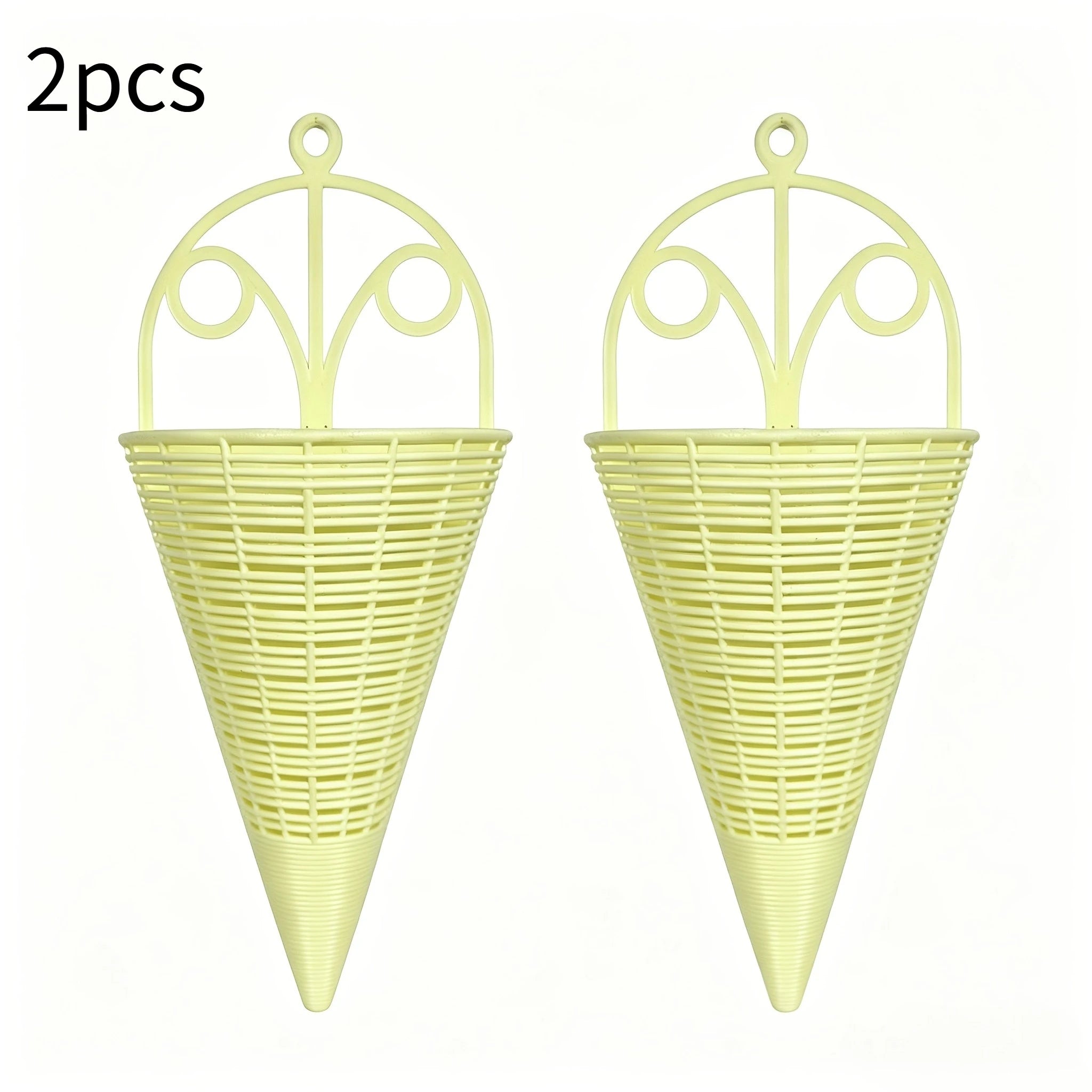 Home Decoration Hanging Flower Basket Plastic Durable Art Rattan Wall Hanging Fan-shaped Pattern Flower Arrangement Container