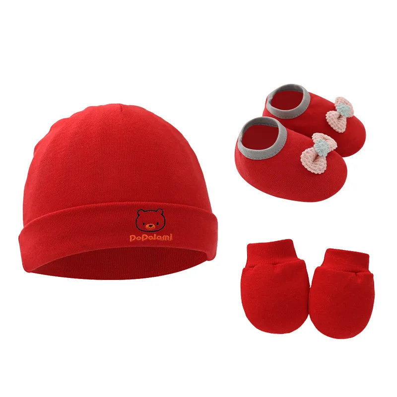 3pcs Cotton Baby Beanie for Newborn Baby Bonnet Gloves Socks Set Baby Hat for Girl Boy New Born Gift Cartoon Cap