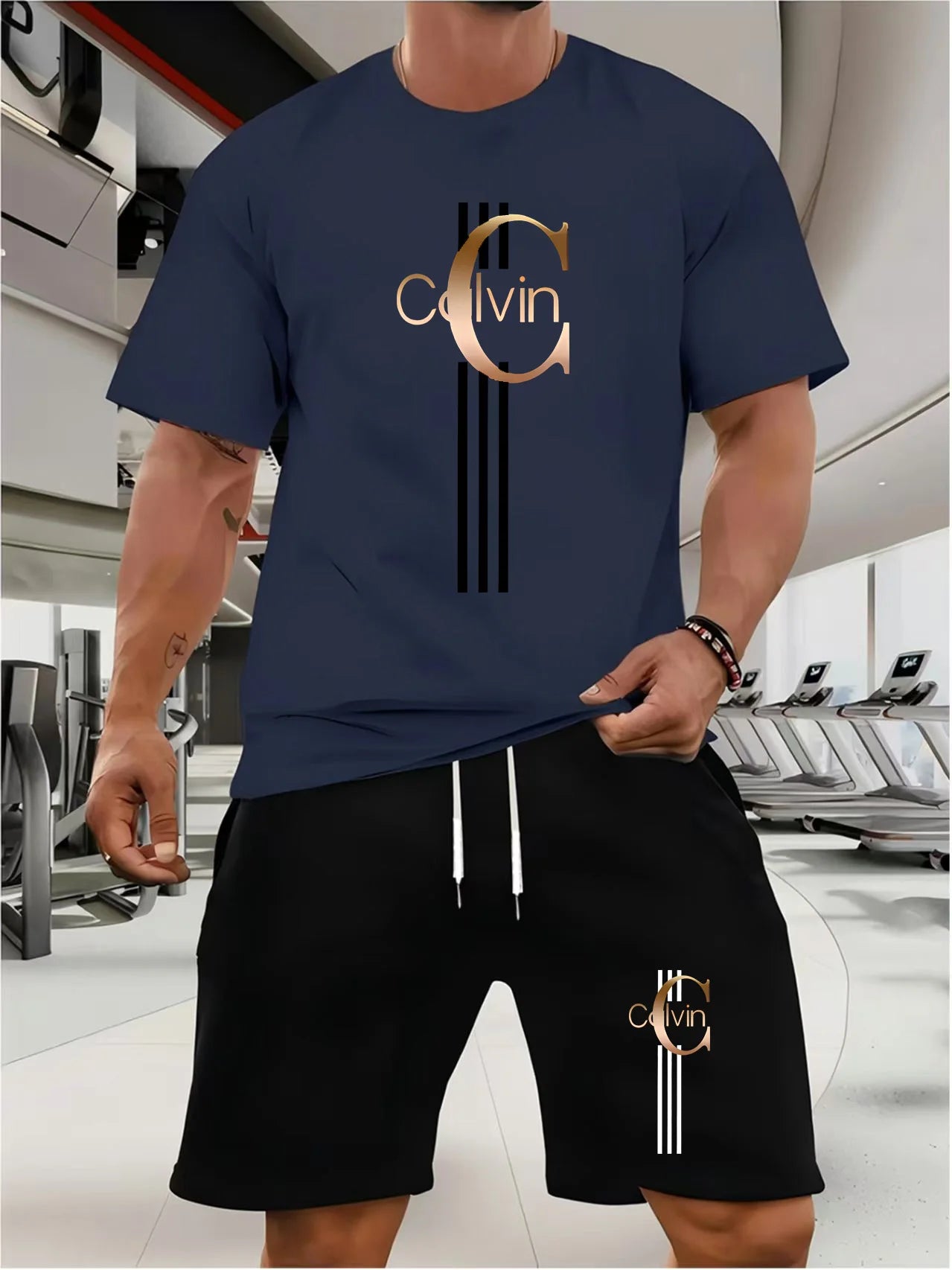 CALVIN summer men women new casual sports suit Fashion breathable outdoor short-sleeved T-shirt + training shorts two-piece set