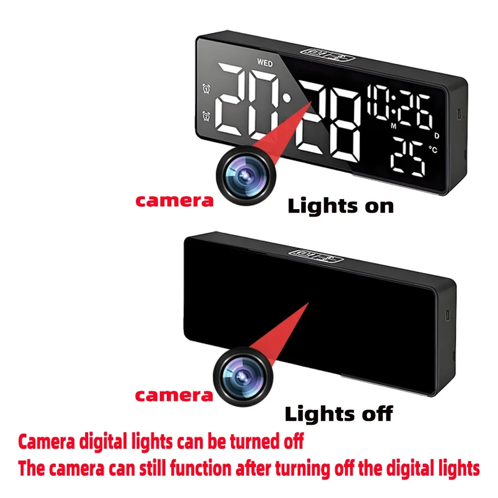 Mini 4K HD camera, supports remote viewing, motion detection, digital lights can be turned off, ringing alarm clock camera