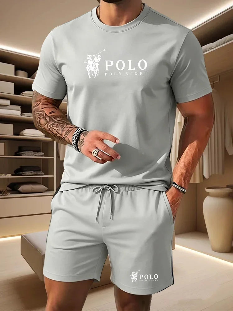 Sports Style Men's Summer Breathable Sportswear Short Sleeved T-shirt+shorts, Lightweight and Comfortable Casual 2-piece Set