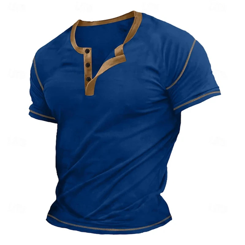 Retro Men's Button-Down T-Shirt Minimalist Print T-Shirt Loose-Fit Casual Summer Polo Shirt Stylish Streetwear Men's Top