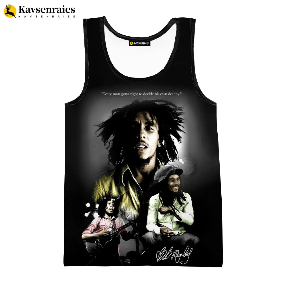 2023 New Fashion Bob Marley Tank Tops 3D Printed Graphic Polyester Sleeveless Shirts Men Hip Hop Harajuku Streetwear T-shirt