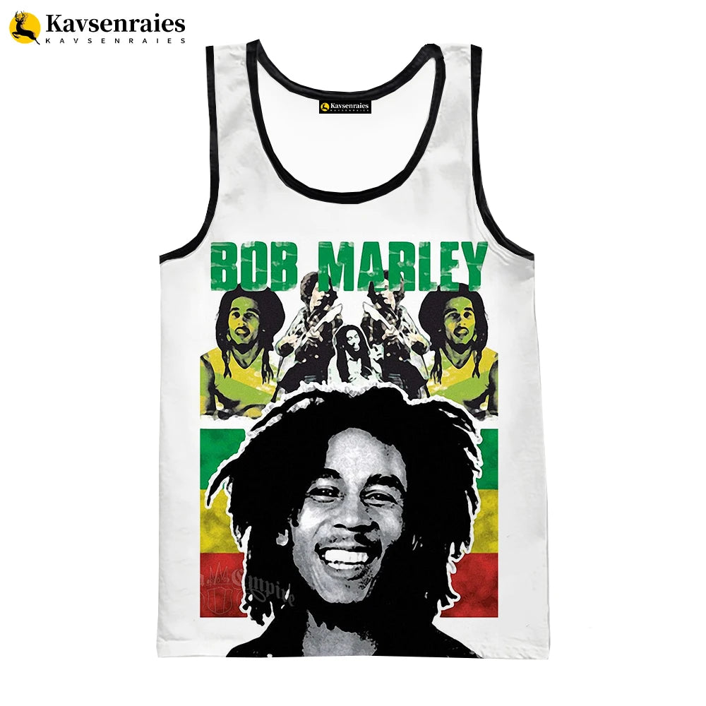 2023 New Fashion Bob Marley Tank Tops 3D Printed Graphic Polyester Sleeveless Shirts Men Hip Hop Harajuku Streetwear T-shirt