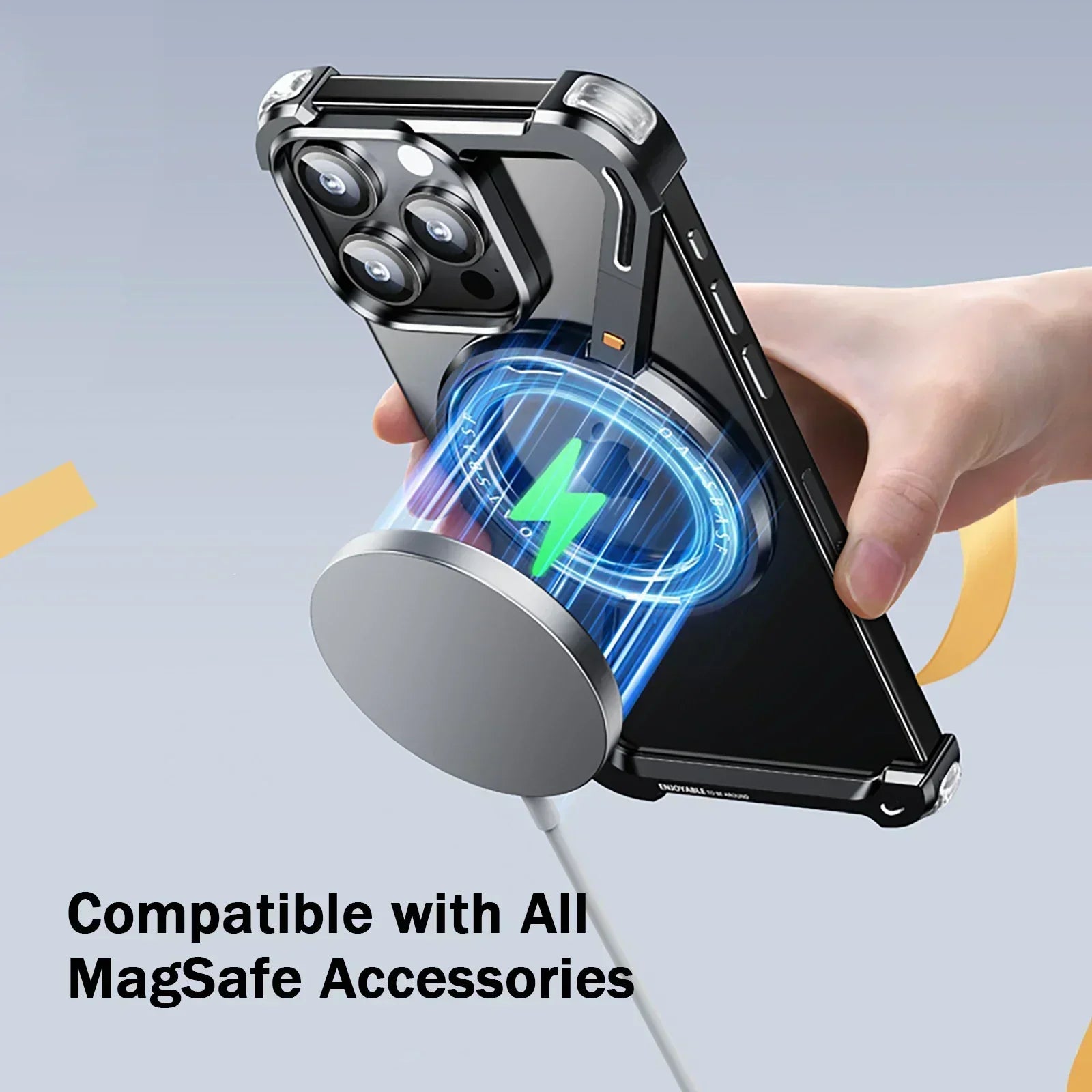 Eary Z Shape Frameless Phone Case for iPhone 17 Pro Max Air 16 15 14 13 for Magsafe Aluminum Metal Magnetic 360° Rotation Stands