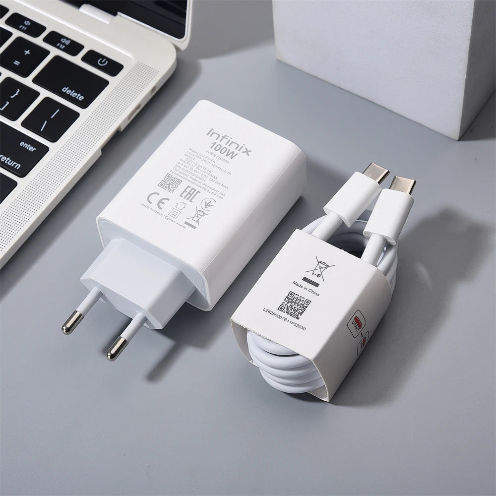 Infinix Note 40 50 Pro+ Edge 100W PD Super Fast Charging Charger EU Power Adapter For Infinix Hot 60 GT 50 40 Zero 40 30 Ultra