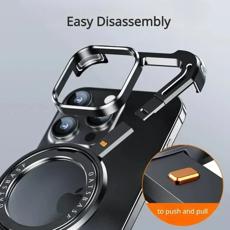 Eary Z Shape Frameless Phone Case for iPhone 17 Pro Max Air 16 15 14 13 for Magsafe Aluminum Metal Magnetic 360° Rotation Stands