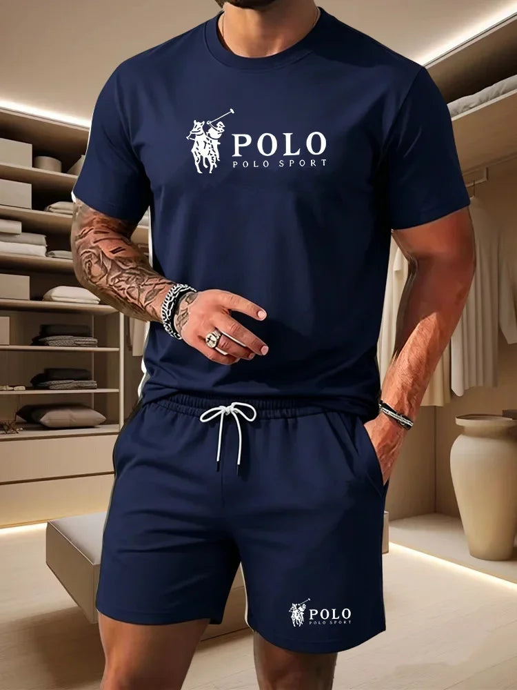 Sports Style Men's Summer Breathable Sportswear Short Sleeved T-shirt+shorts, Lightweight and Comfortable Casual 2-piece Set