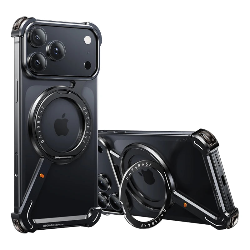 Eary Metal Magnetic Phone Case for iPhone 17 Pro Max/17 Pro/17 Air for Magsafe 360°Stand Frameless Shockproof Protector Cover