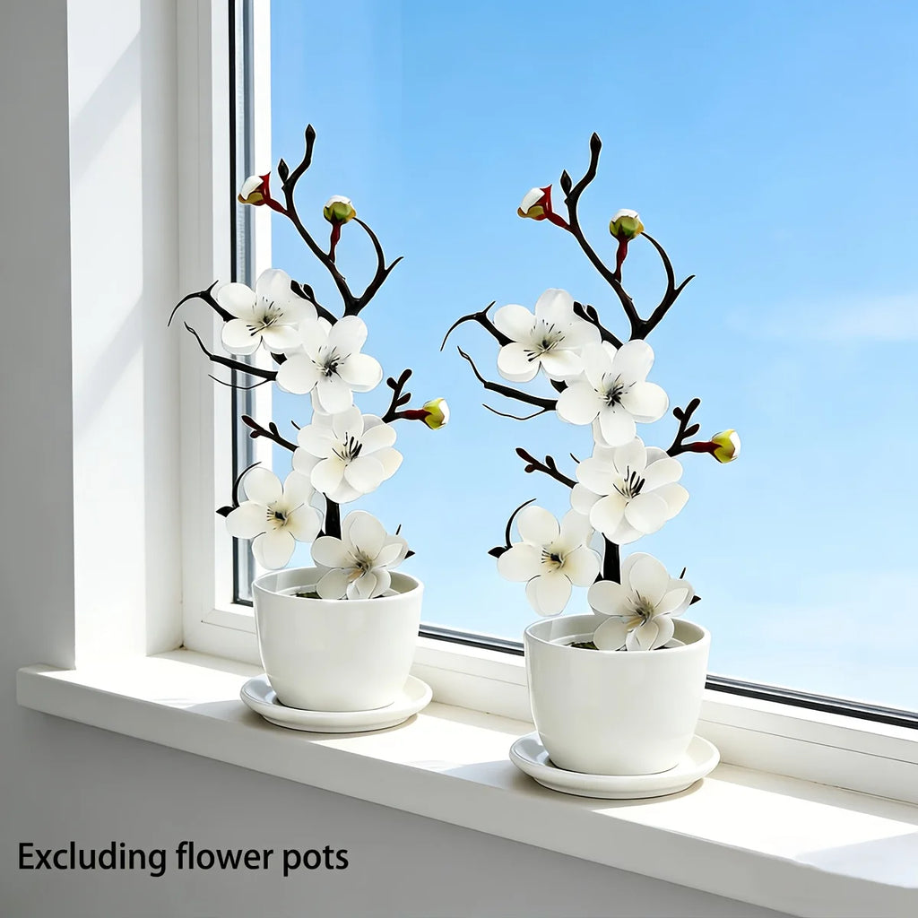 2Pcs Realistic Cream White Wintersweet Artificial Flowers, All-Season Faux Flowers for Holiday Home DIY Decor (No Vase)