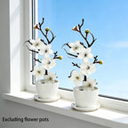 2Pcs Realistic Cream White Wintersweet Artificial Flowers, All-Season Faux Flowers for Holiday Home DIY Decor (No Vase)