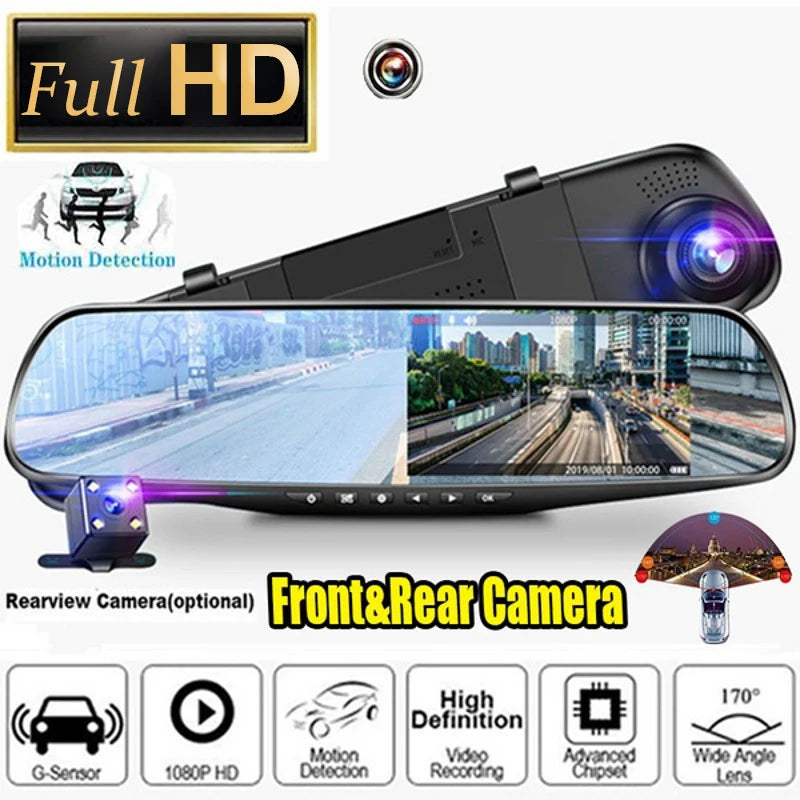 Full HD 1080P Dash Camera Dual Lens Driving Recorder Car DVR Speedcam Rearview Mirror Camera Radar Detector Auto Video Recorder