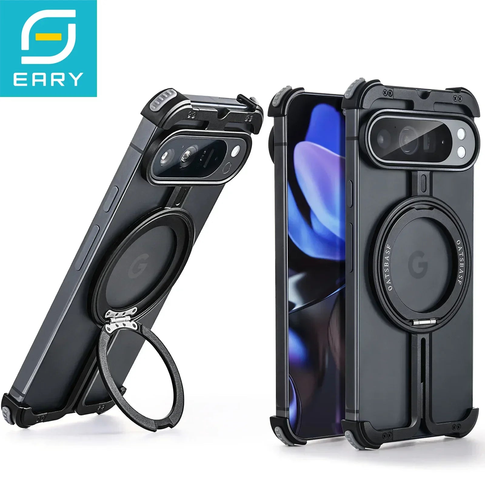 Eary Frameless Phone Case for Google Pixel 9 Pro with MagSafe Ring Kickstand 360°Rotatable Shockproof Protective 9 Pro XL Shells
