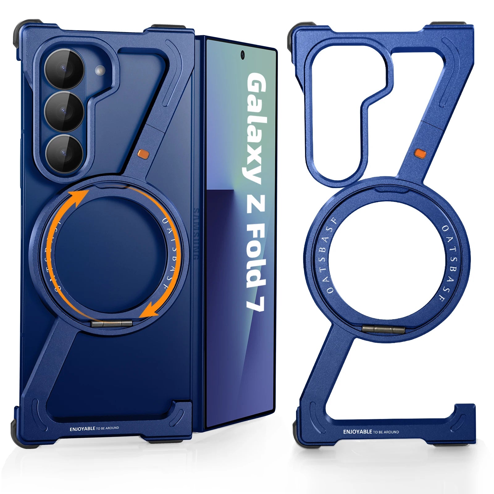 Eary Aluminium Metal Case for Samsung Galaxy Z Fold 7 w/ 360°Rotatable Magnetic Stand Frameless Bumper Shockproof Phone Cover