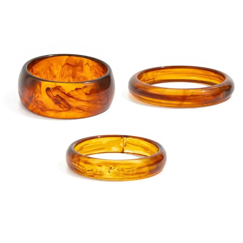Ingemark 3Pcs/Set Vintage Brown Resin Bracelets Women New Trend Boho Stacking Up Charm Bangles Daily Party Jewelry Accessories