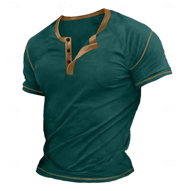 Retro Men's Button-Down T-Shirt Minimalist Print T-Shirt Loose-Fit Casual Summer Polo Shirt Stylish Streetwear Men's Top