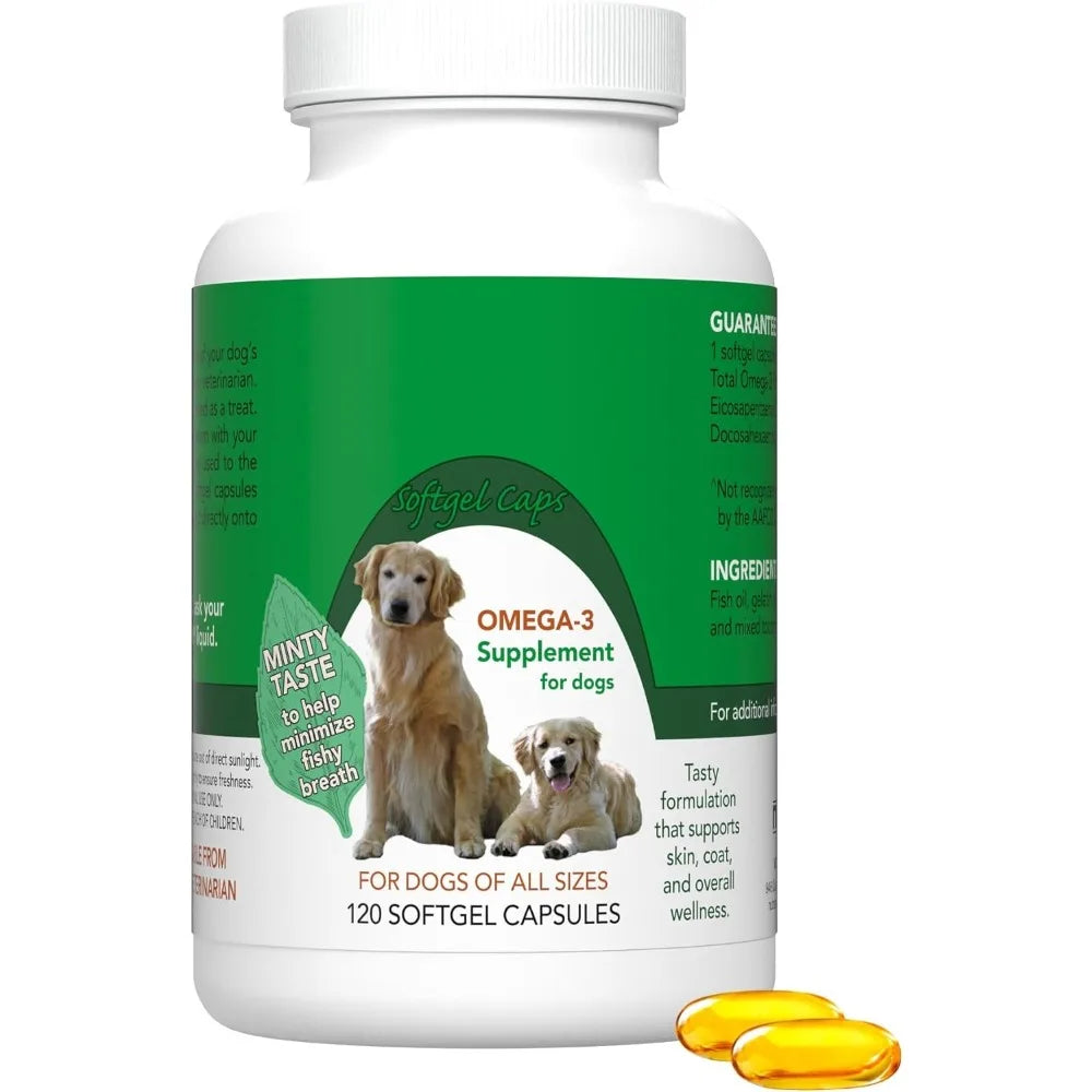 120 Count Omega 3 Fish Oil Softgels Supplement for Dogs Skin Coat Vitaminas Para Animales Supplement Joint Bone Health Support