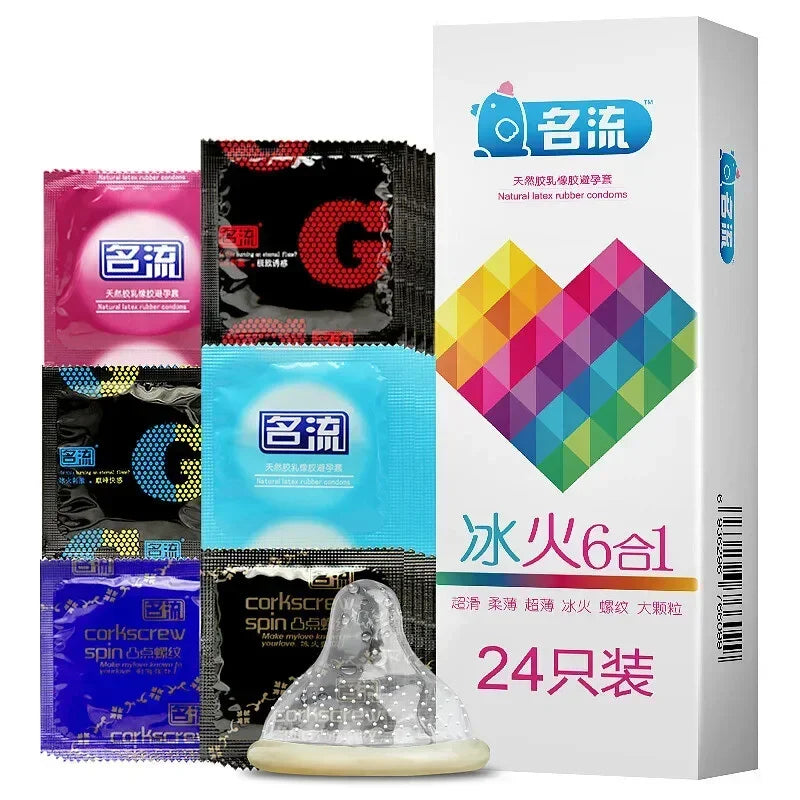30/24 Pcs 4 Types Condoms Natural Latex Adult Safer Super Lubricated Ultra Thin Penis Sleeve Contraception for Men Sex Toys
