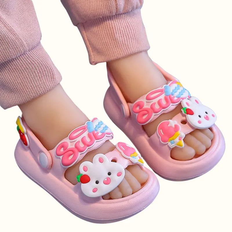 Children Sandals Slippers Soft Anti-Skid Cartoon rabbit panda DIY Design Hole Baby For Boys Girls Summer Kids Sandy Beach Shoes