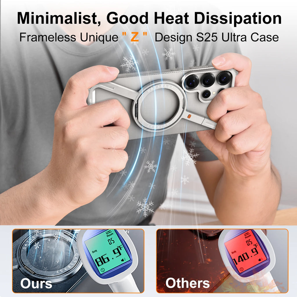 Eary Phone Case for Samsung Galaxy S25 S24 Ultra for Magsafe Magnetic Ring Stand 360°Rotating Frameless Metal Shockproof Cover