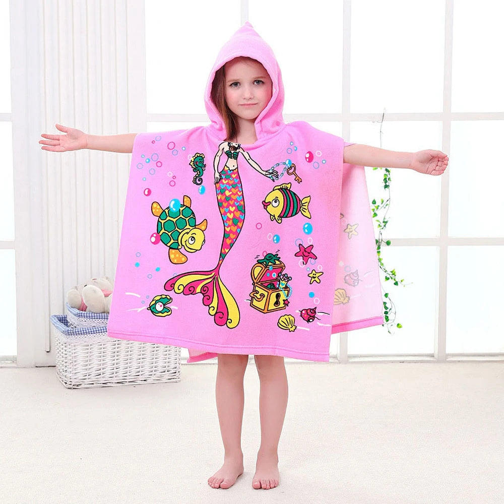 Baby Cartoon Printing Bathrobe Girls Unicorn Beach Towel Boy Shark Dinosaur Bath Towel Kids Hooded Cape Towel Children Bath Item
