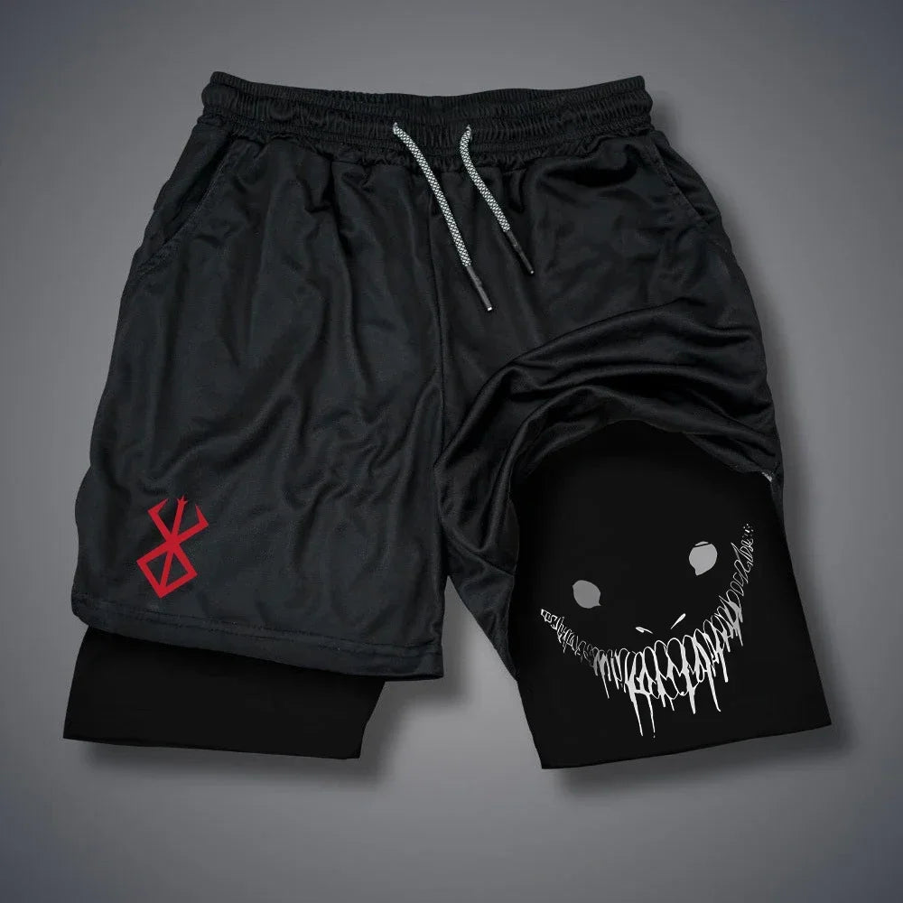 Summer Men Shorts Funny Graphic Print Running Fitness Gym Training Sport Shorts Quick Dry Workout Jogging Double Deck Shorts Man