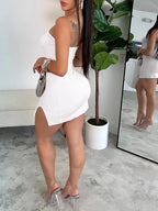 Women's solid color suspender hollow out heart-shaped hip hugging dress